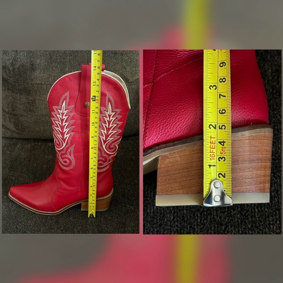 Stivali New York Red Leather Western Loyal Cowgirl Boots -Size 8 - Picture 10 of 12